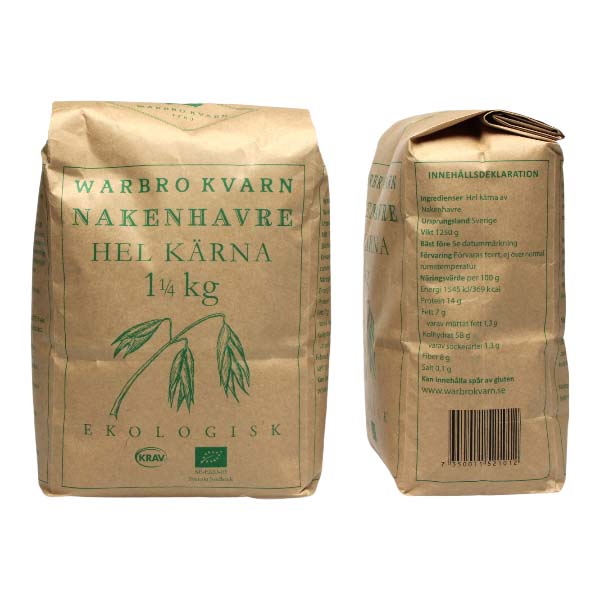 Nakenhavre Hel kärna Ekologisk 1,25kg - Warbro Kvarn