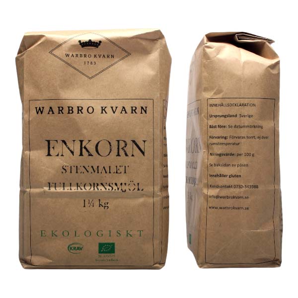Enkorn Fullkorsmjöl, Stenmalet Eko, 1,25kg - Warbro Kvarn